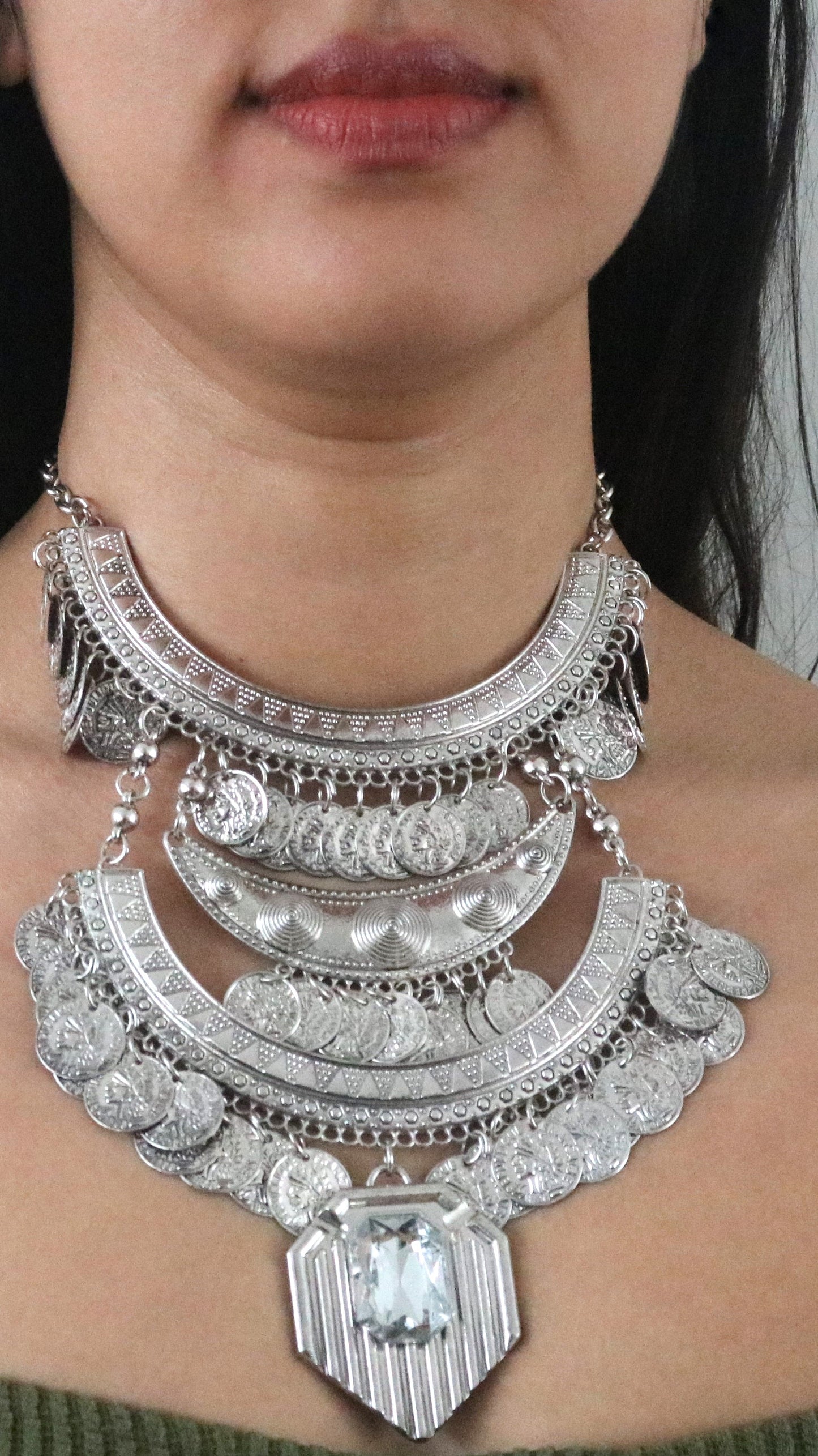 Modish Antique Silver Statement Necklace