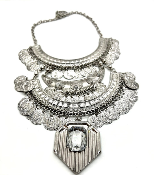 Modish Antique Silver Statement Necklace
