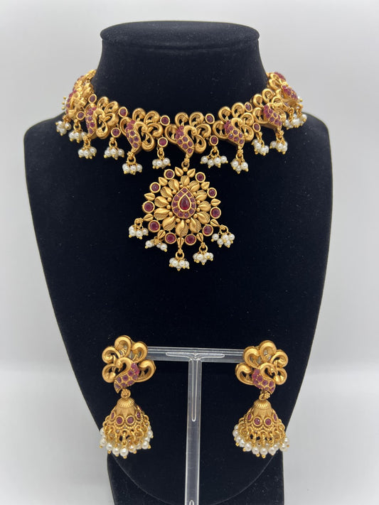 Modish Temple Necklace and Earring Set