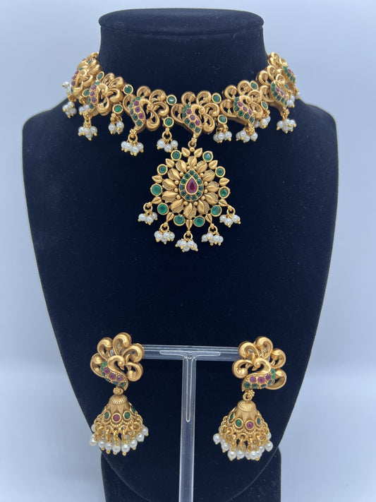 Modish Temple Necklace and Earring Set