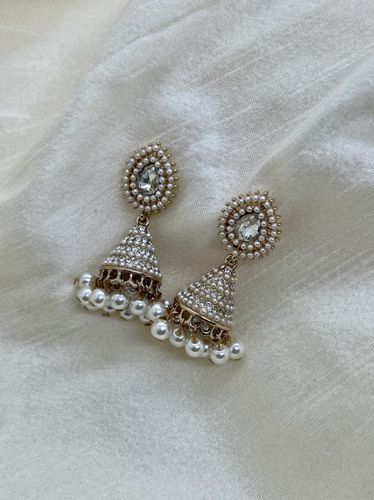 Modish white pearl Jhumkas